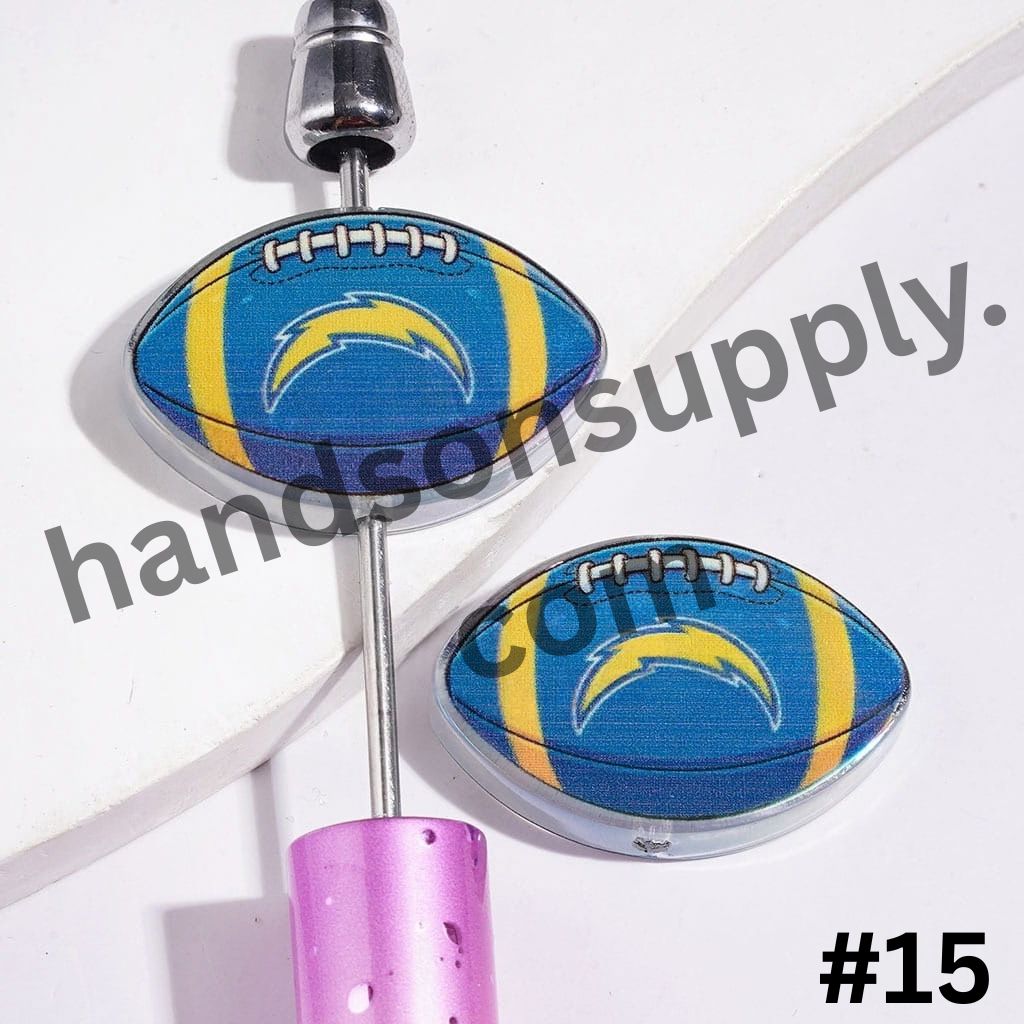 UV-Coated American Football Shape Acrylic Beads, Assorted Team Designs, 20-29MM, Random Mix