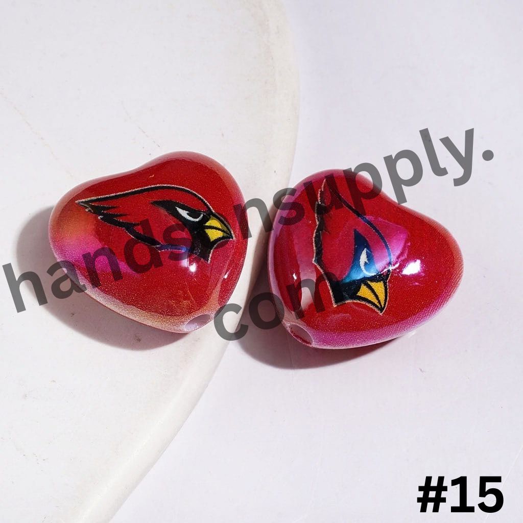 UV-Coated Heart-Shaped American Football Team Logo Series Acrylic Beads, 18*20MM