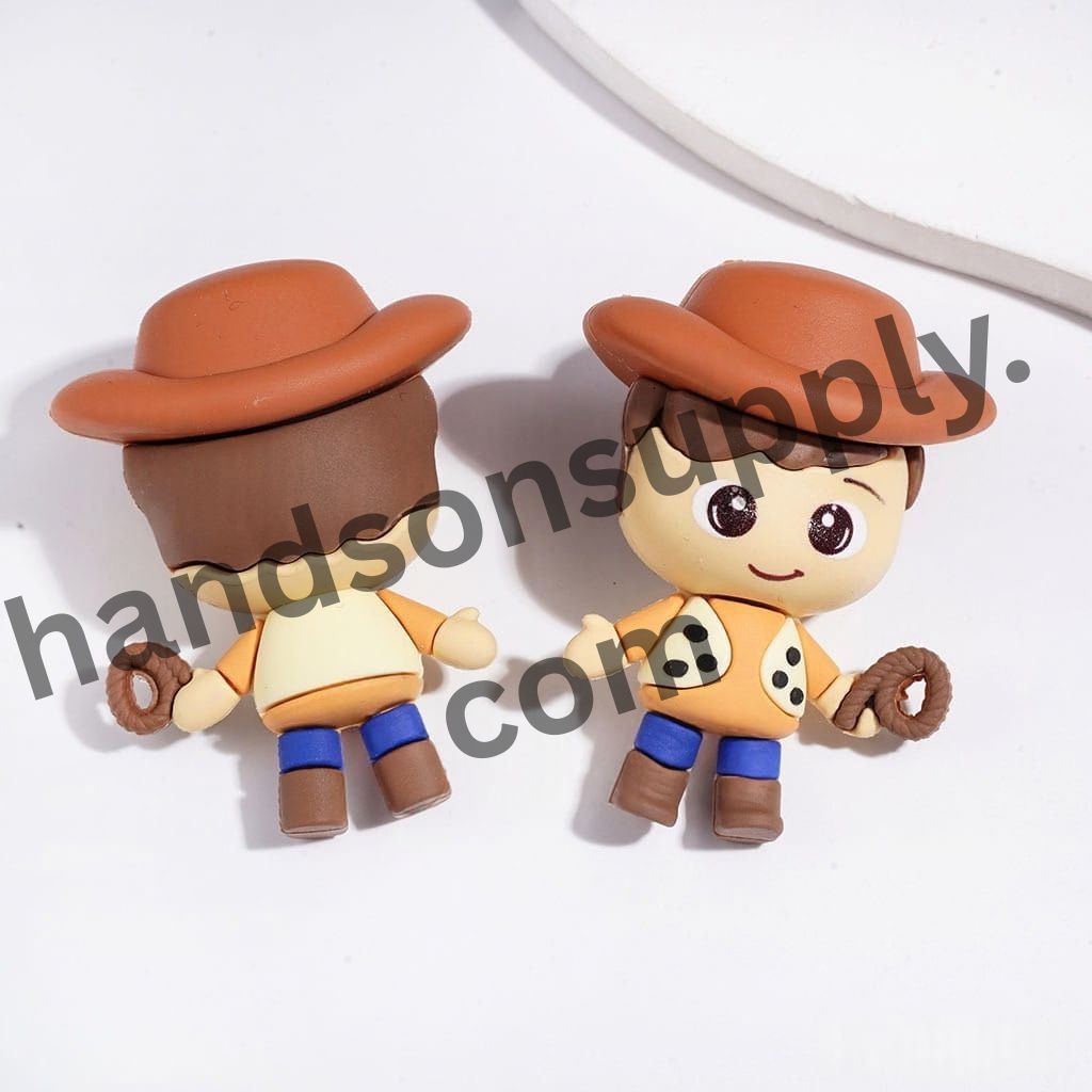 Cute Brown Hat Cowboy Puppet Toy Adventure Character Soft PVC Rubber Figurine, Height 62MM (No-Hole)