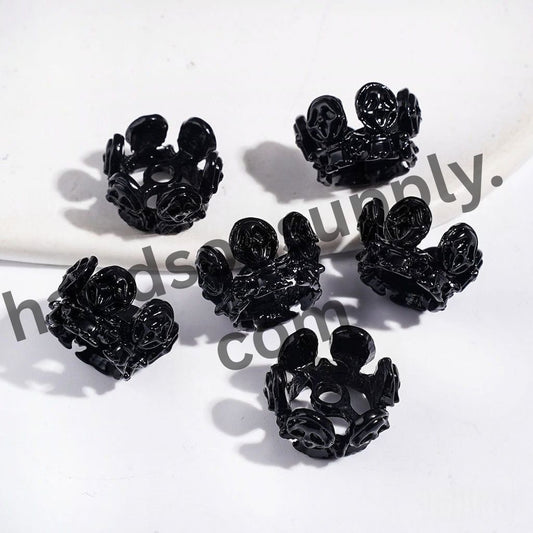 Spooky Horror Mask Skull Bold Black Crown Shaped Metal Cage Beads, 16MM (They Fit 14MM Beads)
