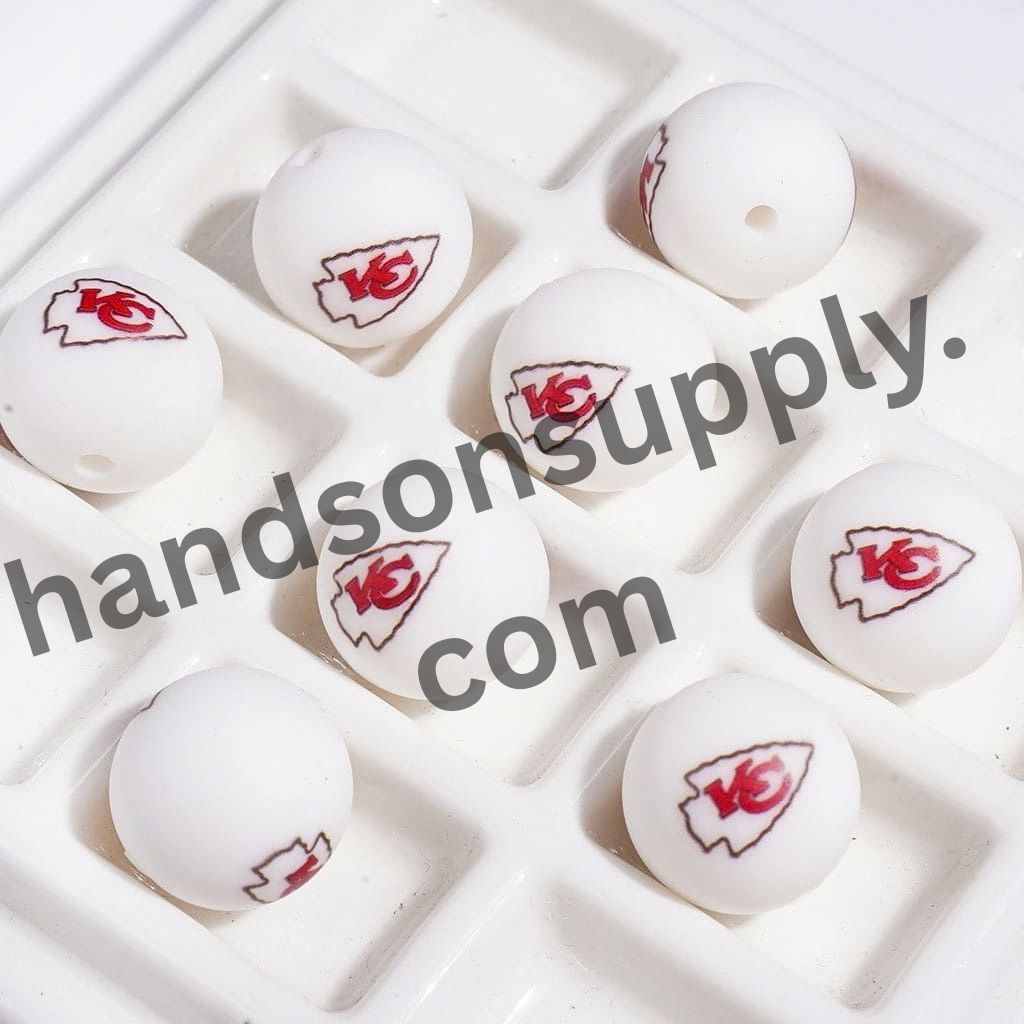 Sporty Kansas City American Football Team Printed Round Silicone Beads for Bracelets , 15MM