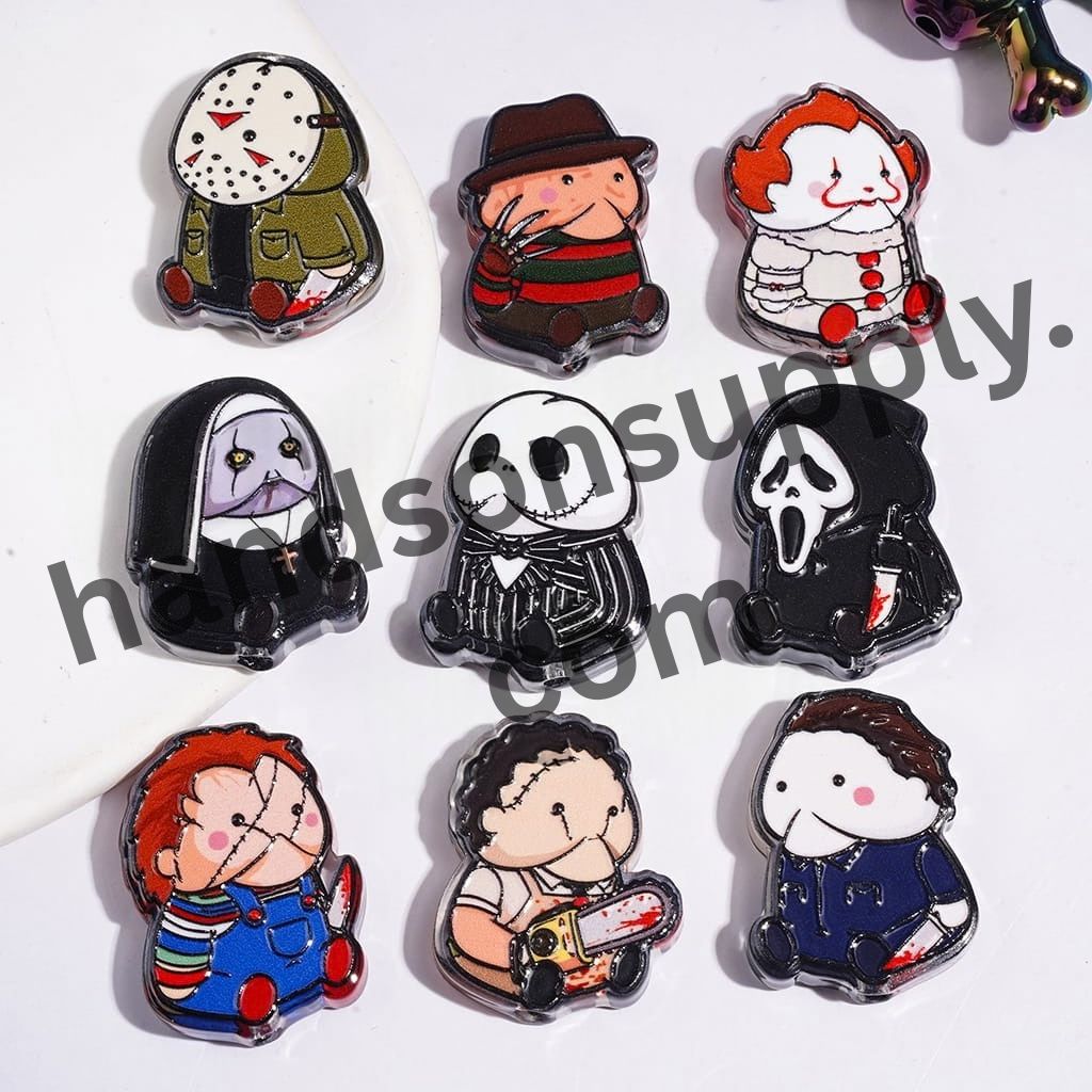 Mysterious Killer & Criminal Man Designs Dark Horror Ghost Character Series Acrylic Beads, Random Mix