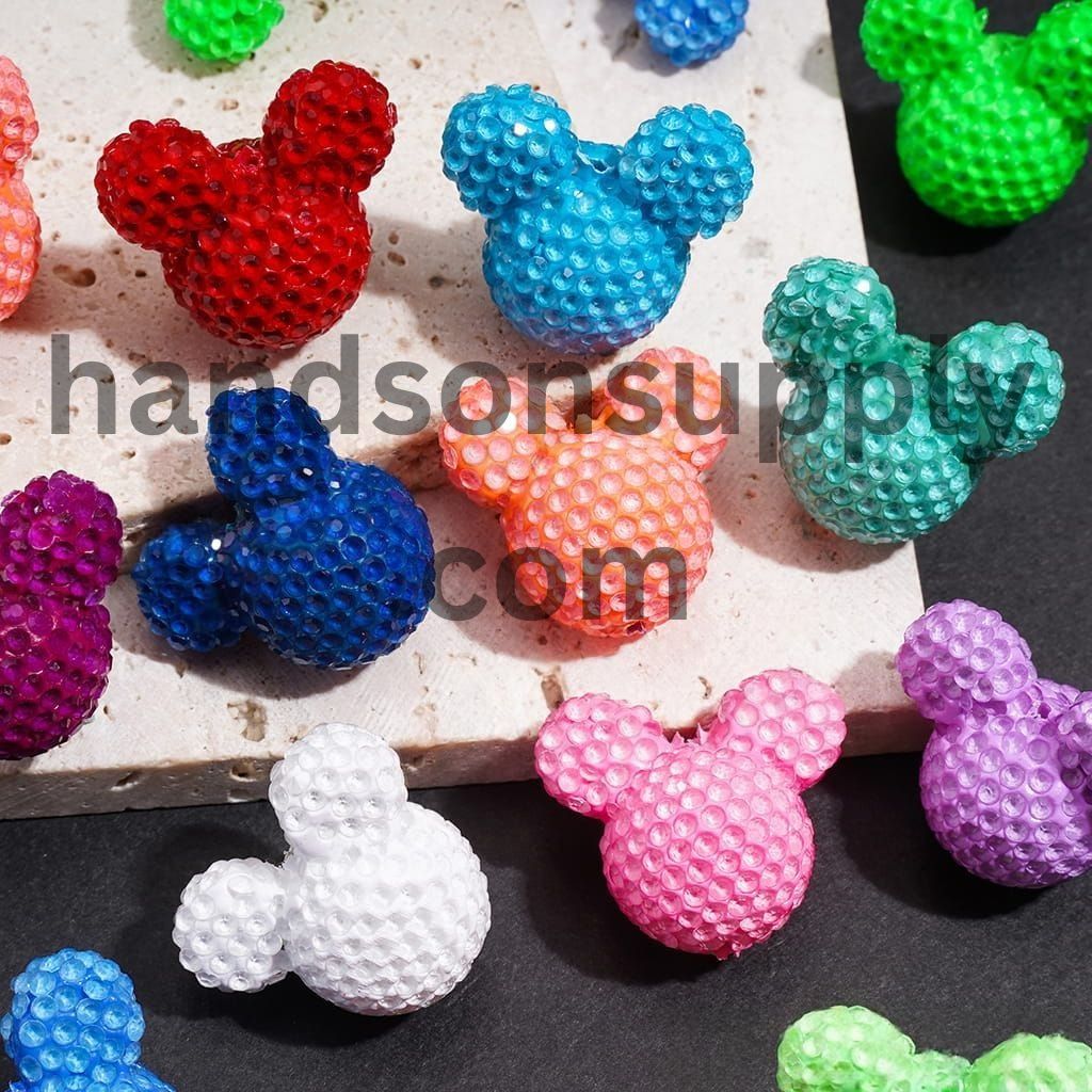 Vibrant Neon Colorful Mouse Head Shape with Sparkling Rhinestone Clay Beads 22*23MM, Multi-Color (Please Read Description)