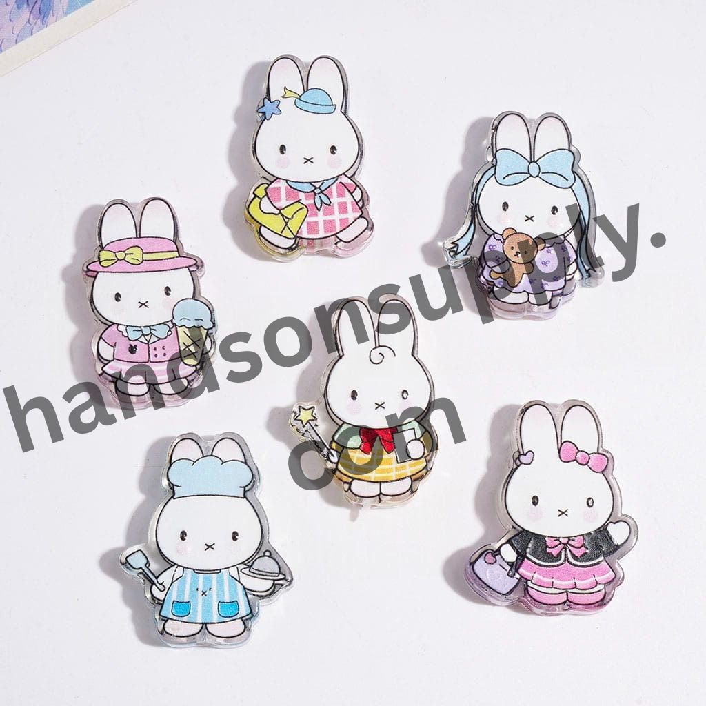 Charming White Bunny Character Series in Colorful Costumes Semi-Clear Acrylic Beads, Random Mix