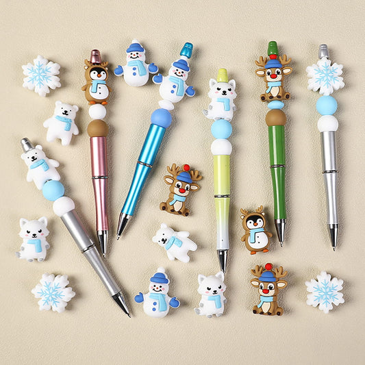 3D Cute Winter Snowman Character, Snowflake & Animals Shape Silicone Focal Beads