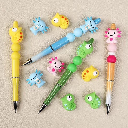 3D Cute Pink Axolotl Chameleon Silicone Focal Bead