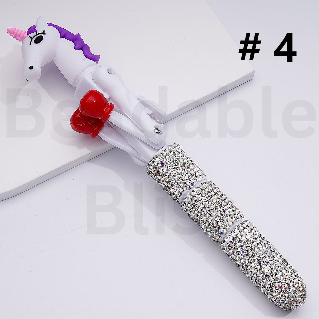 Cute Large Cartoon Kurom Elk Bear Alien Cat Astronaut Unicor Ghost Face Pumpkin with Movable Boxing Arms Shiny Rhinestones Beadable Clay Pens