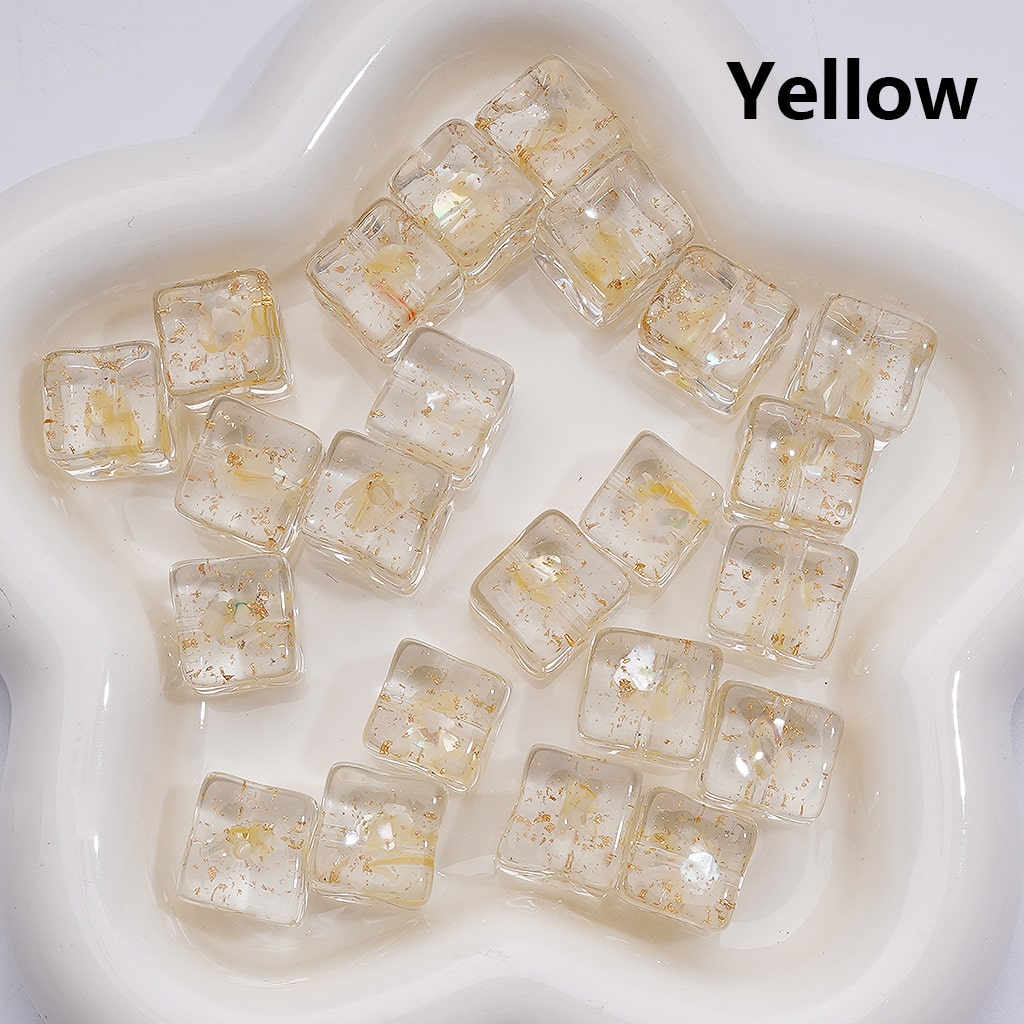 Clear Square Acrylic Beads with Gold Foil and Multi-Color Shells 14-15MM (Single Color is available for 200pcs(Whole bag))