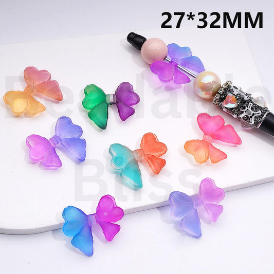 Acrylic Beads Frosted Bowtie Double-Color 27*32MM, Random Mix
