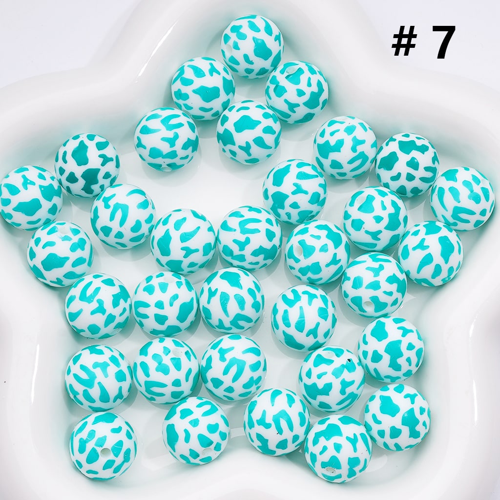 Cow Print Multicolor Design Style Z-00276 Silicone Beads 15MM