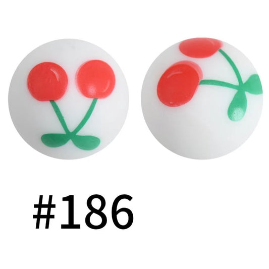 Round Red Cherries Printed Silicone Beads Number 186