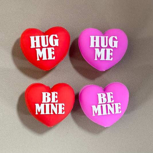 Heart Hug Me Be Mine Love 3D Red Pink Valentine's Day Silicone Focal Beads