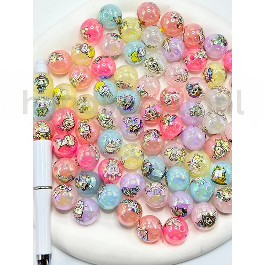 Monster Doll Cartoon Theme Jelly Color Round 16MM Assorted Mix Glossy Acrylic Beads