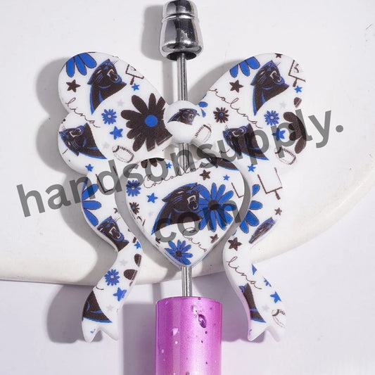 Carolina American Football Collection with Blue Flower & Star Pattern, Bowtie & Heart-Shaped Silicone Focal Beads, 45*52MM