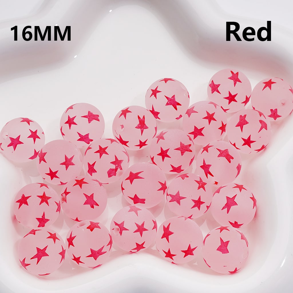 Multi-Color Star Printed Frosted Round Acrylic Beads, 16MM – Bulk 200pcs Required for Single Color Option