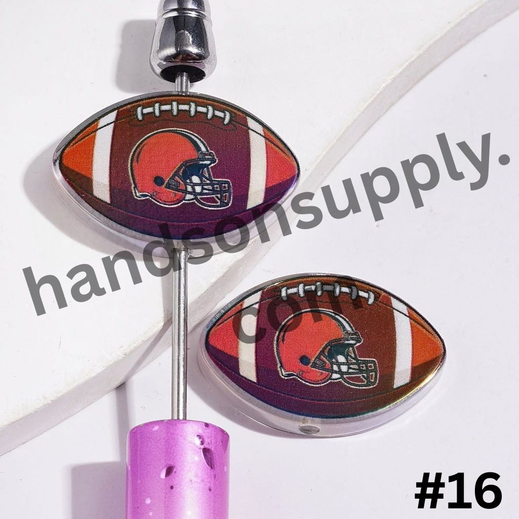 UV-Coated American Football Shape Acrylic Beads, Assorted Team Designs, 20-29MM, Random Mix