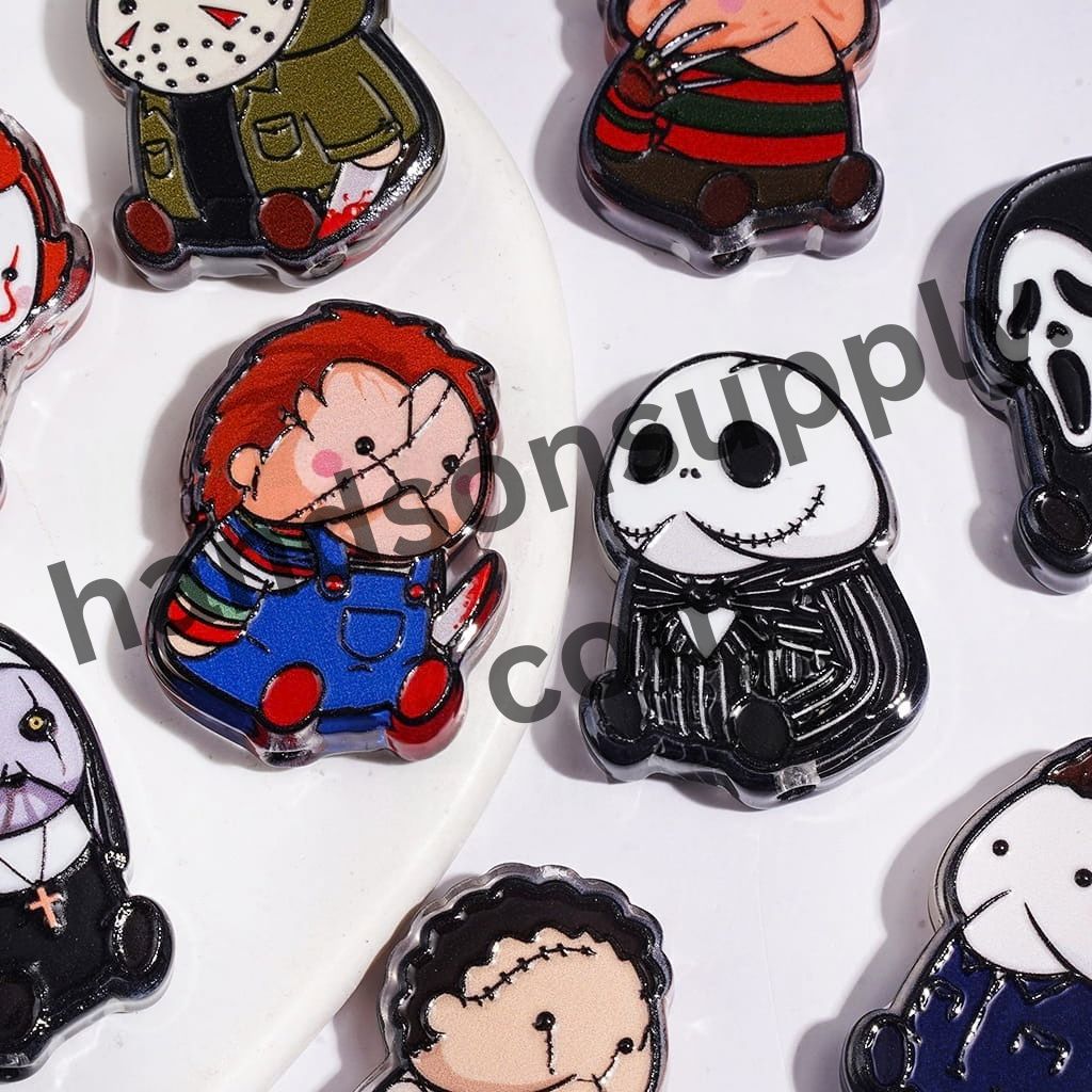 Mysterious Killer & Criminal Man Designs Dark Horror Ghost Character Series Acrylic Beads, Random Mix