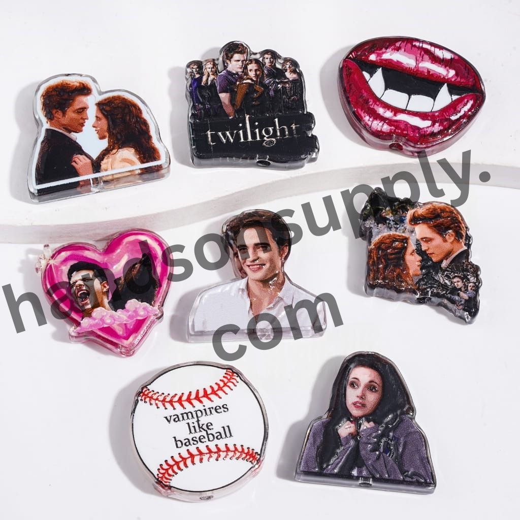Vintage Vampire Romance, Baseball and Lips Theme Acrylic Beads, Random Mix
