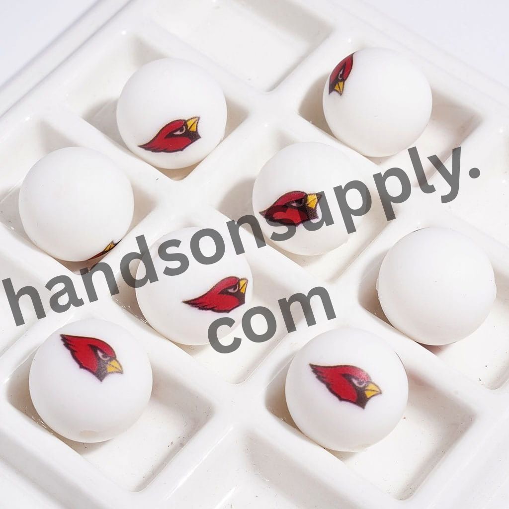 Sporty Arizona American Football Team Printed Round Silicone Beads for DIY Bracelets, 15MM