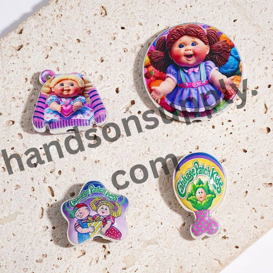 Adorable Cabbage Baby Doll Character Series with Silver-Tone Edges Acrylic Beads & Pendants, Random Mix