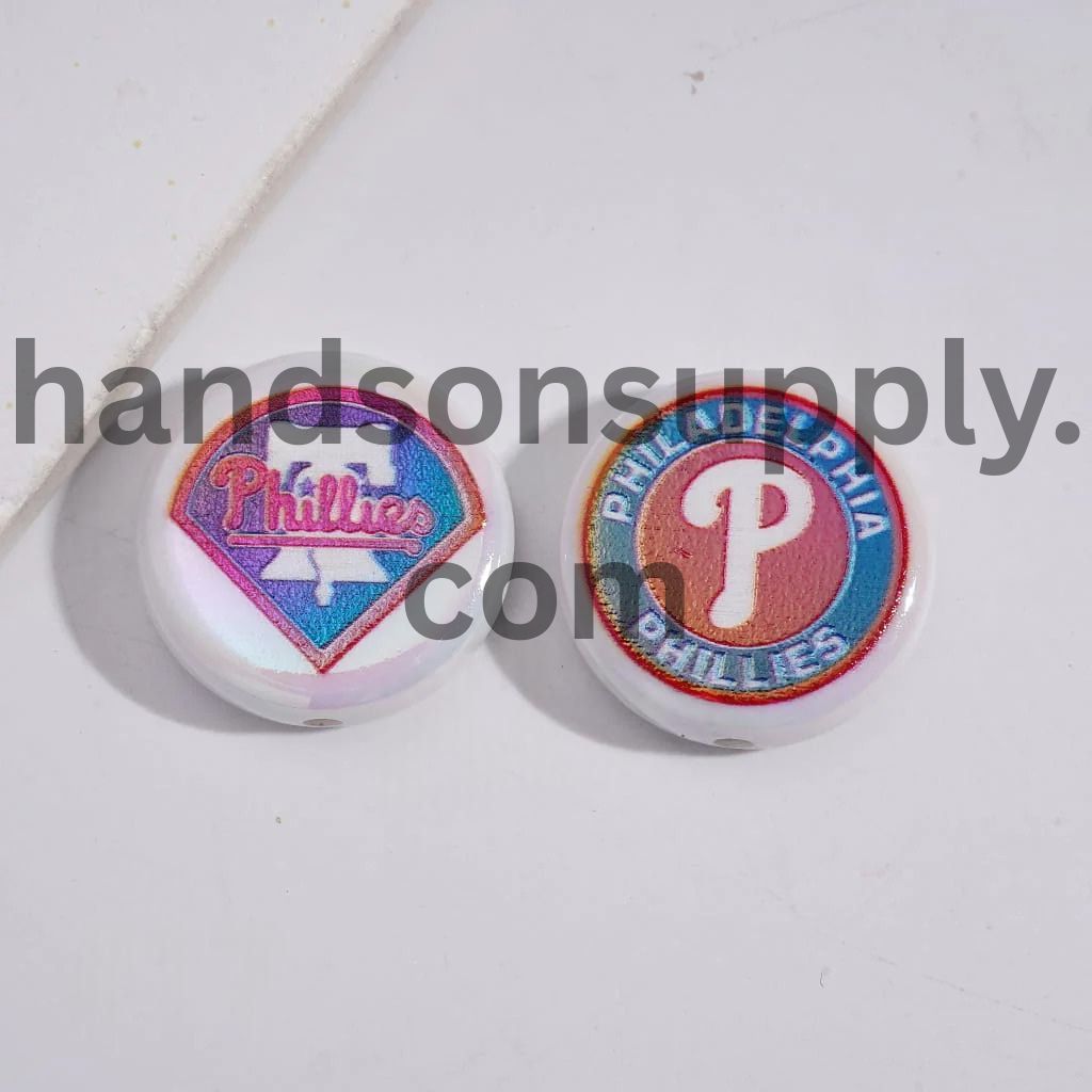 UV Coating with Sports American Baseball Series Acrylic Beads, Around 24MM, Flat Round Shape