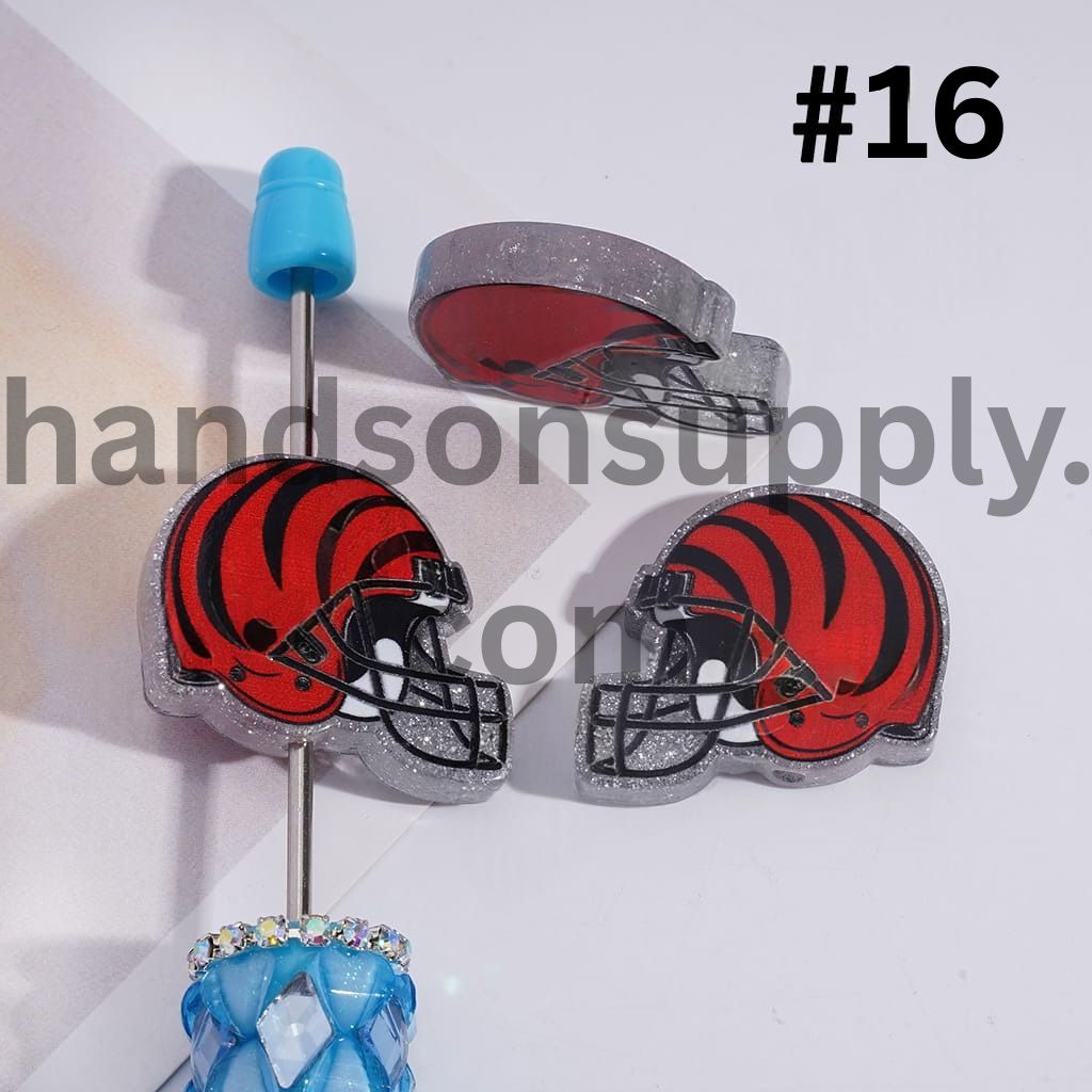 Silver Glitter USA American Football Helmet Shape Acrylic Beads 22*26MM