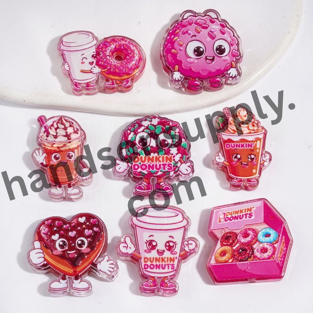Pink-Themed Donut and Milk Tea Dessert Designs Acrylic Beads, Random Mix