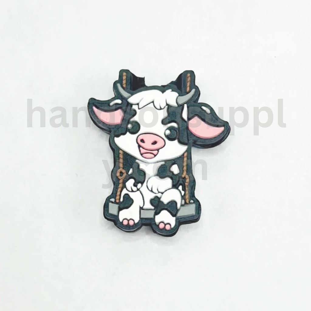 Cute Cow Girl Calf on Swing Design Silicone Focal Beads