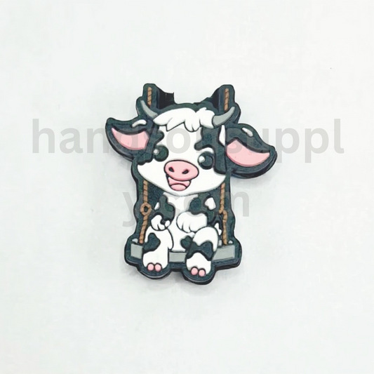 Cute Cow Girl Calf on Swing Design Silicone Focal Beads