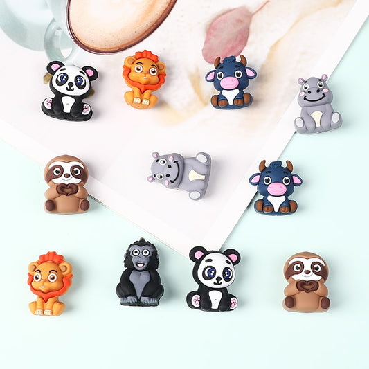 3D Fun Animal Cow, Panda, Sloth, Hippo, Lion, Gorilla Characters Silicone Focal Bead