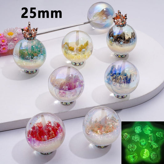 Glowing UV-Coated Clear Acrylic Beads – Glittering Glacier Effect Inside, 25MM, Random Mix (Not for Pen Use)