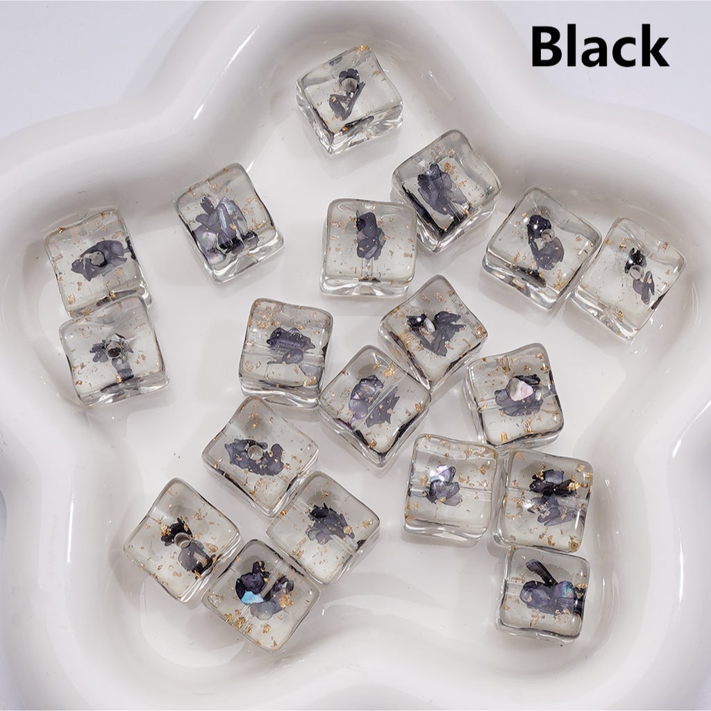 Clear Square Acrylic Beads with Gold Foil and Multi-Color Shells 14-15MM (Single Color is available for 200pcs(Whole bag))