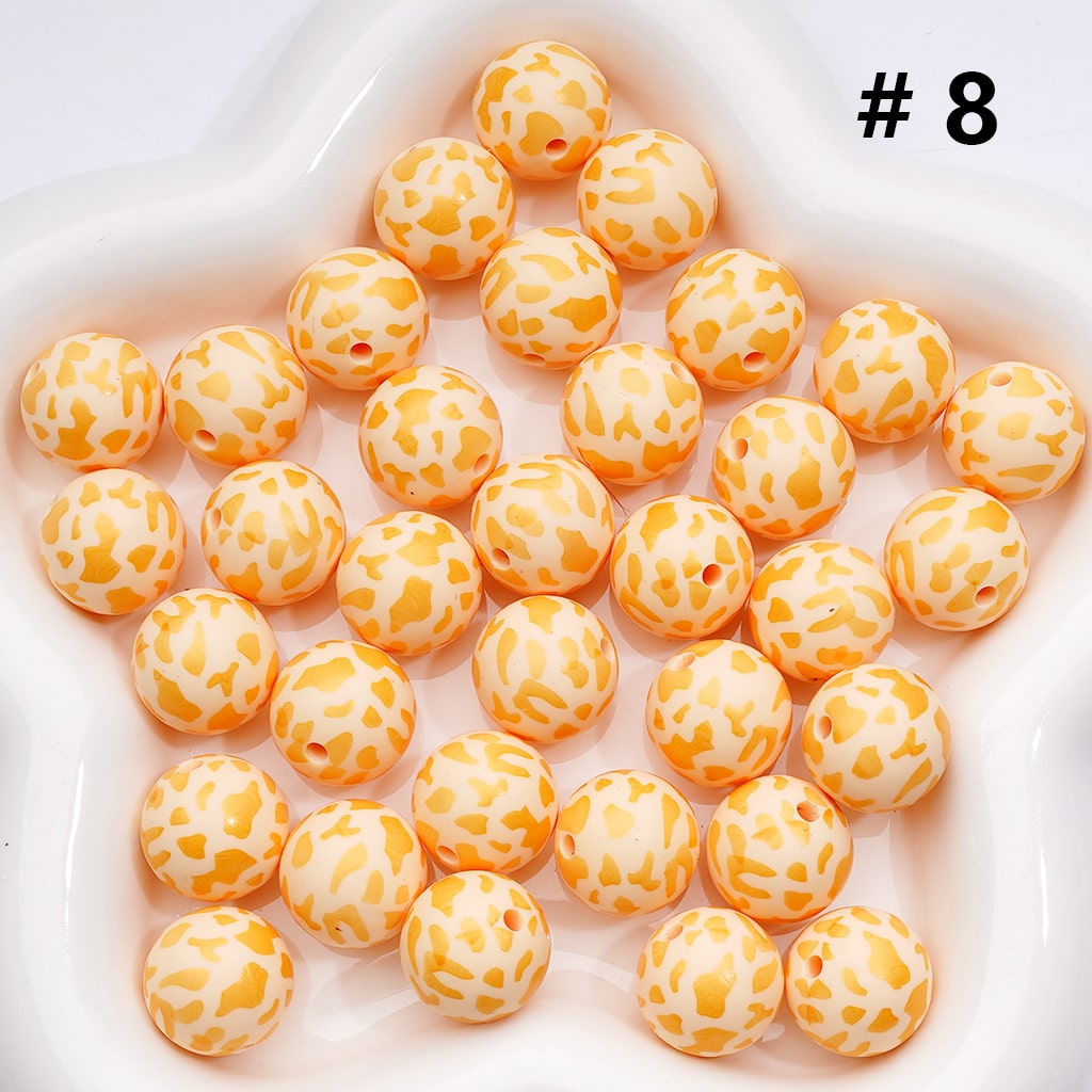 Cow Print Multicolor Design Style Z-00276 Silicone Beads 15MM