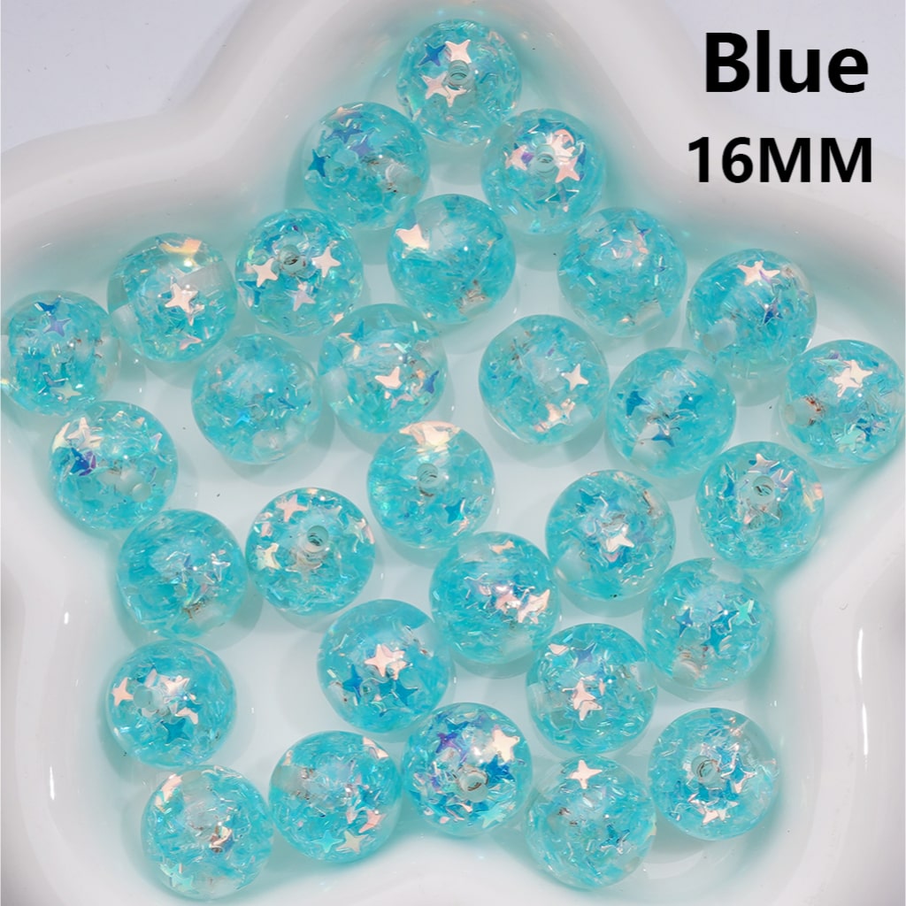 Mini Colorful Star Flakes Confetti Inside Multi-Color Translucent Round Acrylic Beads, 16MM (Single Color is available for 200pcs(Whole bag))