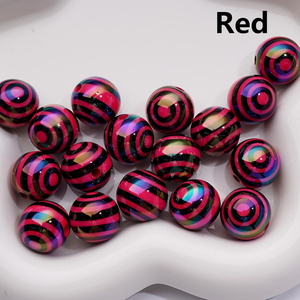UV Coating Round Acrylic Beads in Solid Color Black Round Stripes, 16MM (Single Color is available for 200pcs(Whole bag))