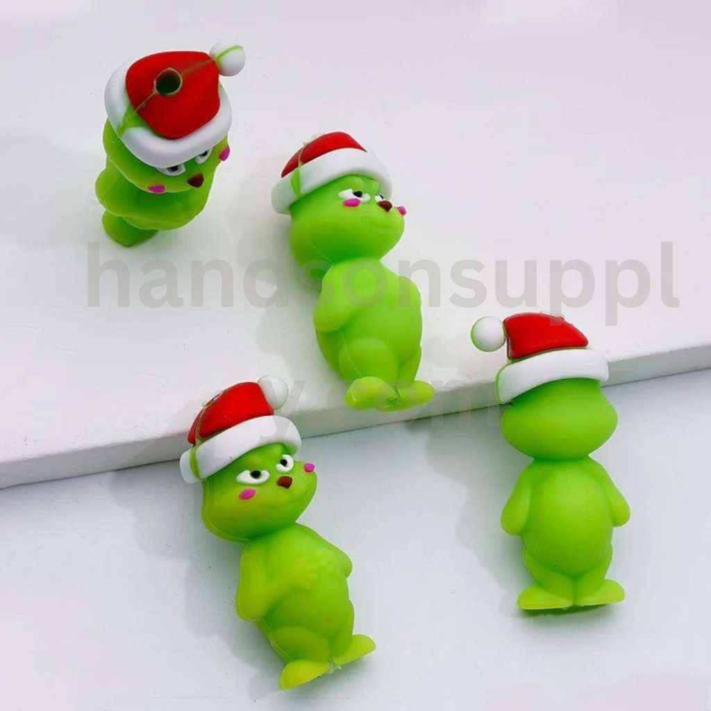 Green Monster 3D Character with Red Santa Hat Silicone Focal Beads