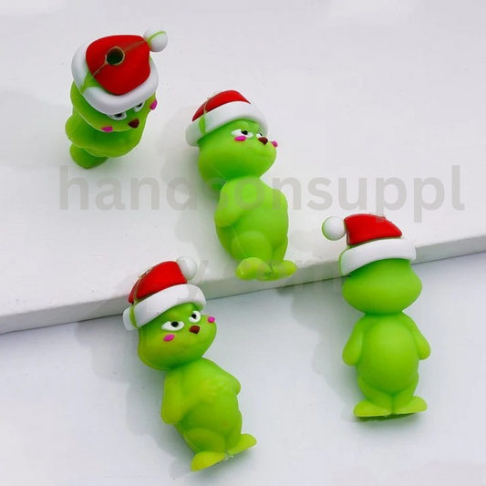 Green Monster 3D Character with Red Santa Hat Silicone Focal Beads