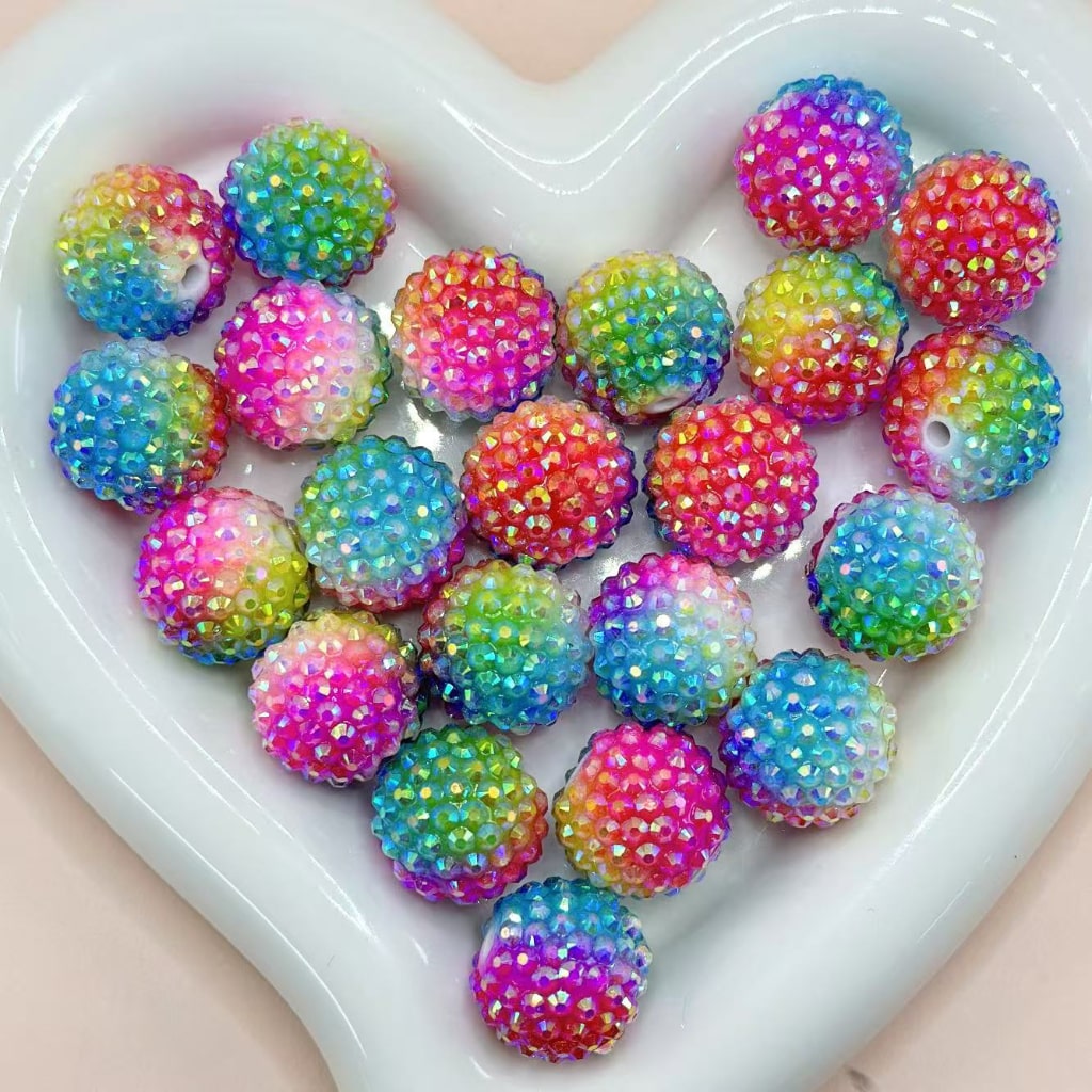 Clear Bumpy Acrylic Rhinestones with Ombre Acrylic Beads, 20mm, Random Mix