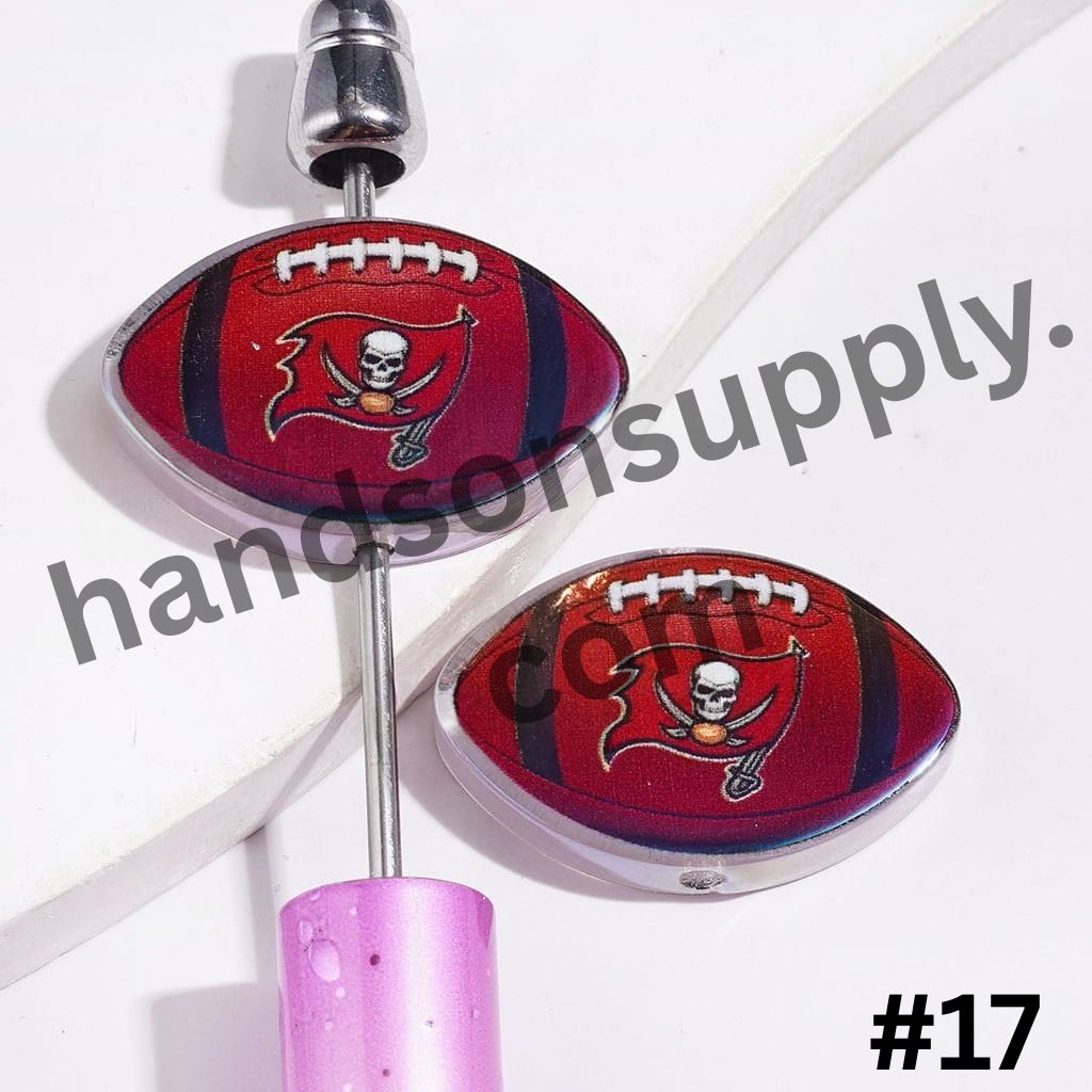 UV-Coated American Football Shape Acrylic Beads, Assorted Team Designs, 20-29MM, Random Mix