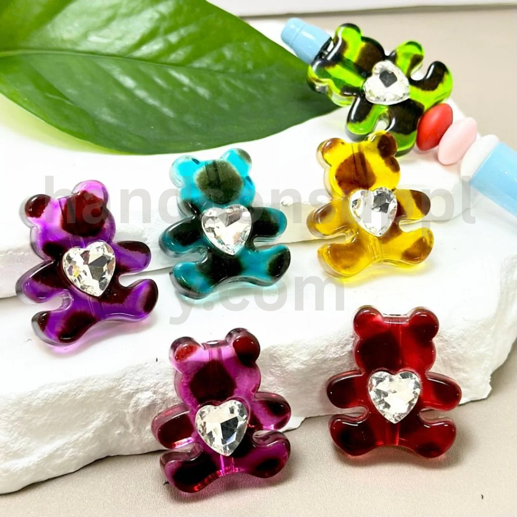 Clear Bear with Brown Spots 27x30MM Heart Rhinestone Mini Acrylic Beads