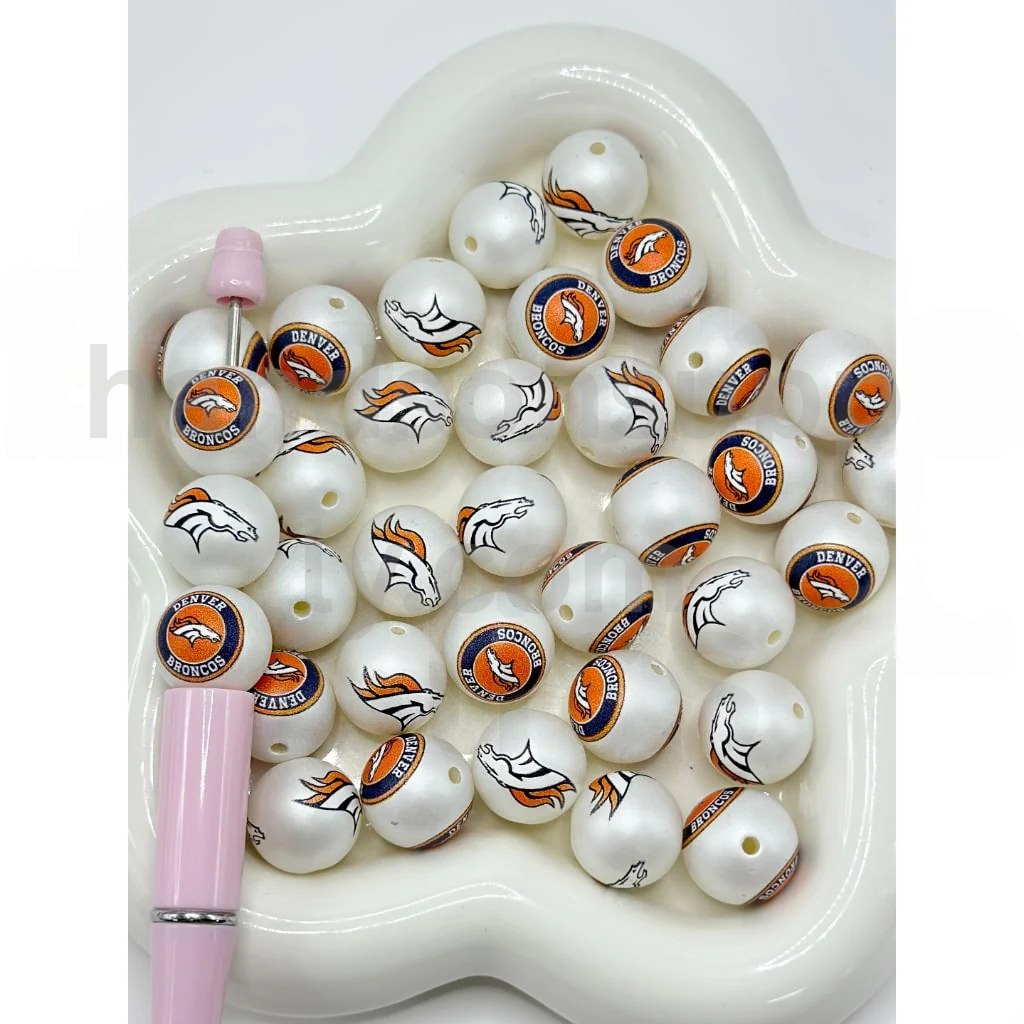 Denver Football Theme Frosted 16MM Mixed Round Acrylic Beads