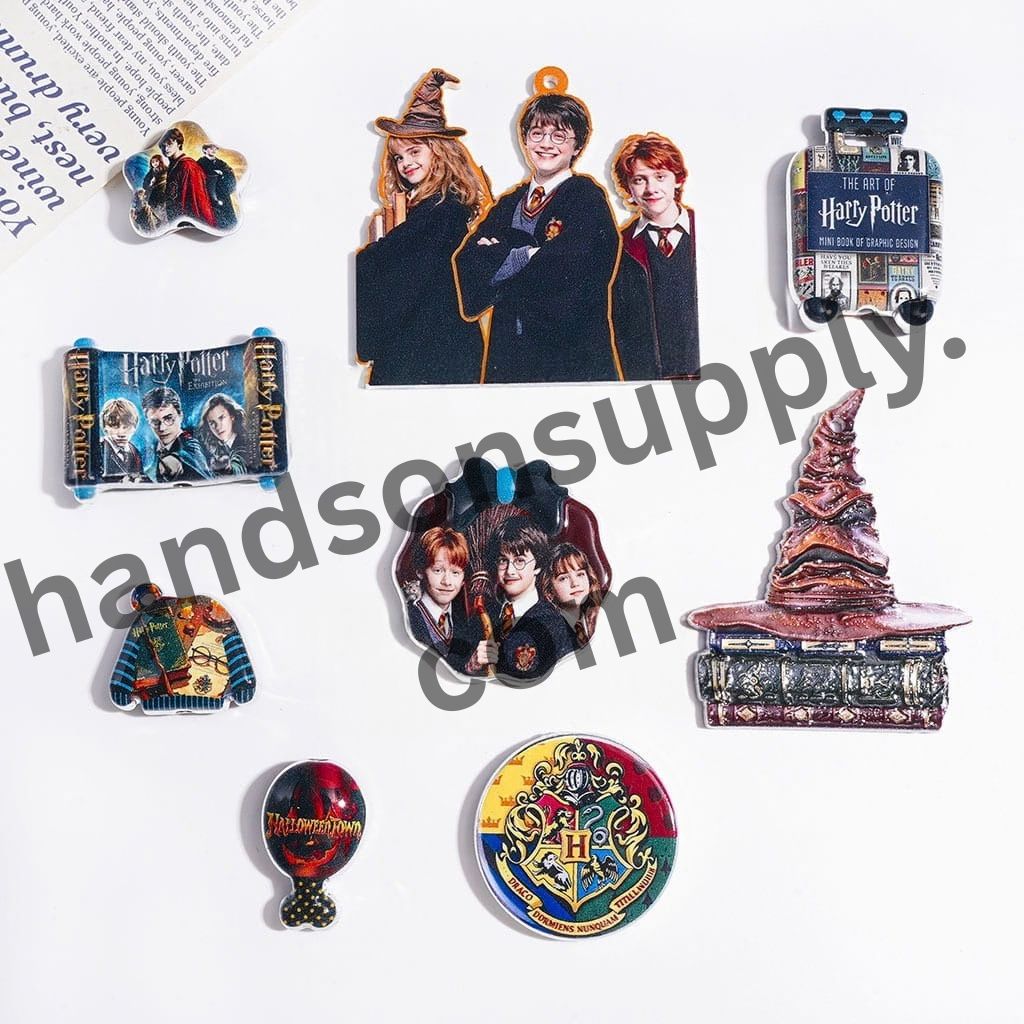 Magical Wizard Boy Character Theme with Silver-Tone Borders Acrylic Beads & Pendants, Random Mix