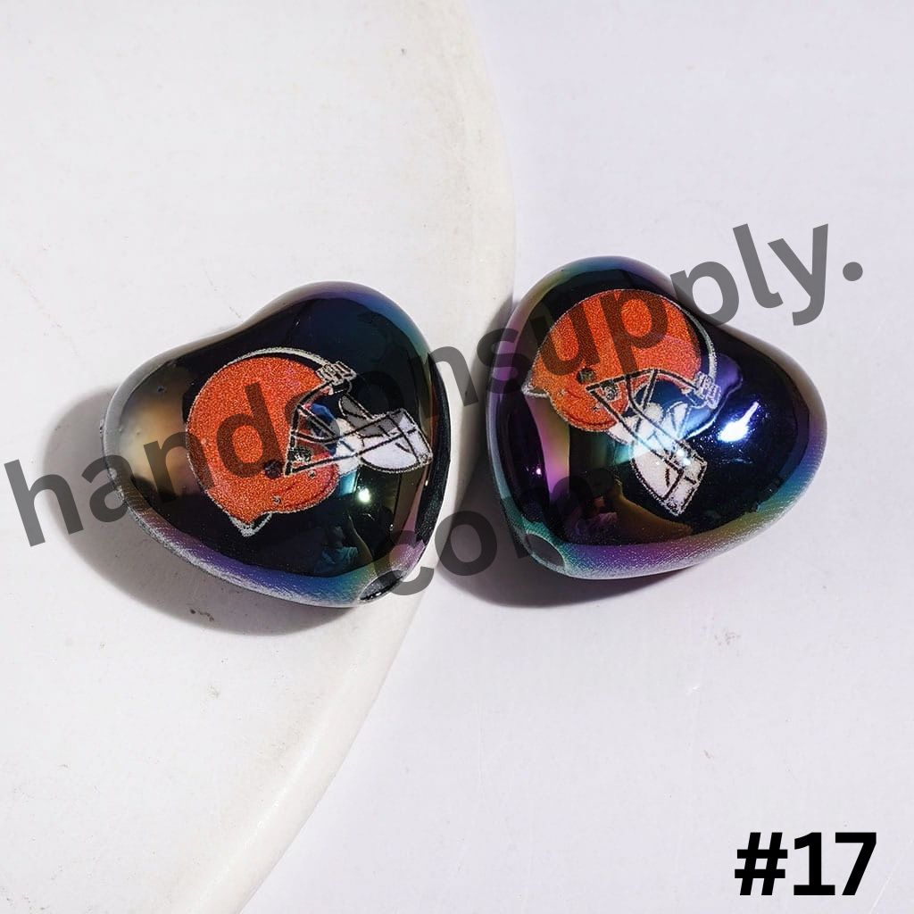 UV-Coated Heart-Shaped American Football Team Logo Series Acrylic Beads, 18*20MM
