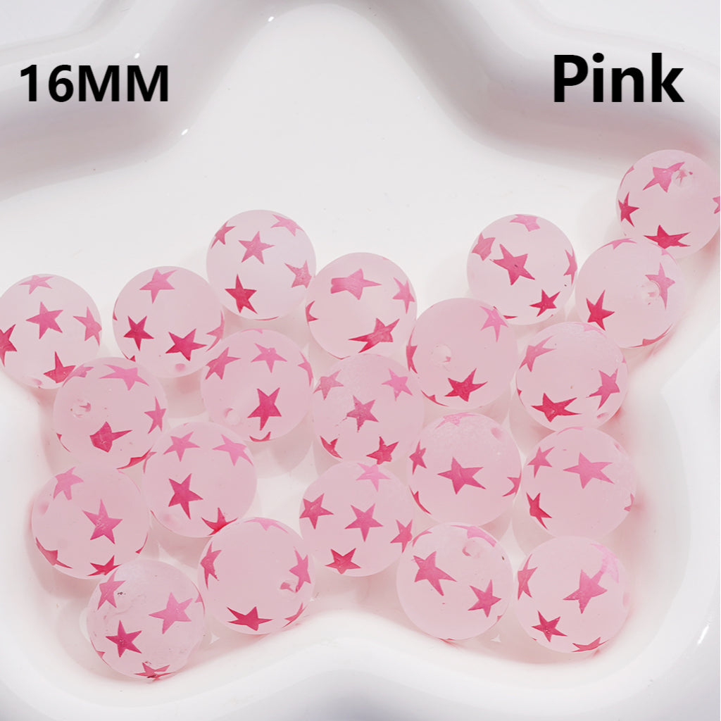Multi-Color Star Printed Frosted Round Acrylic Beads, 16MM – Bulk 200pcs Required for Single Color Option
