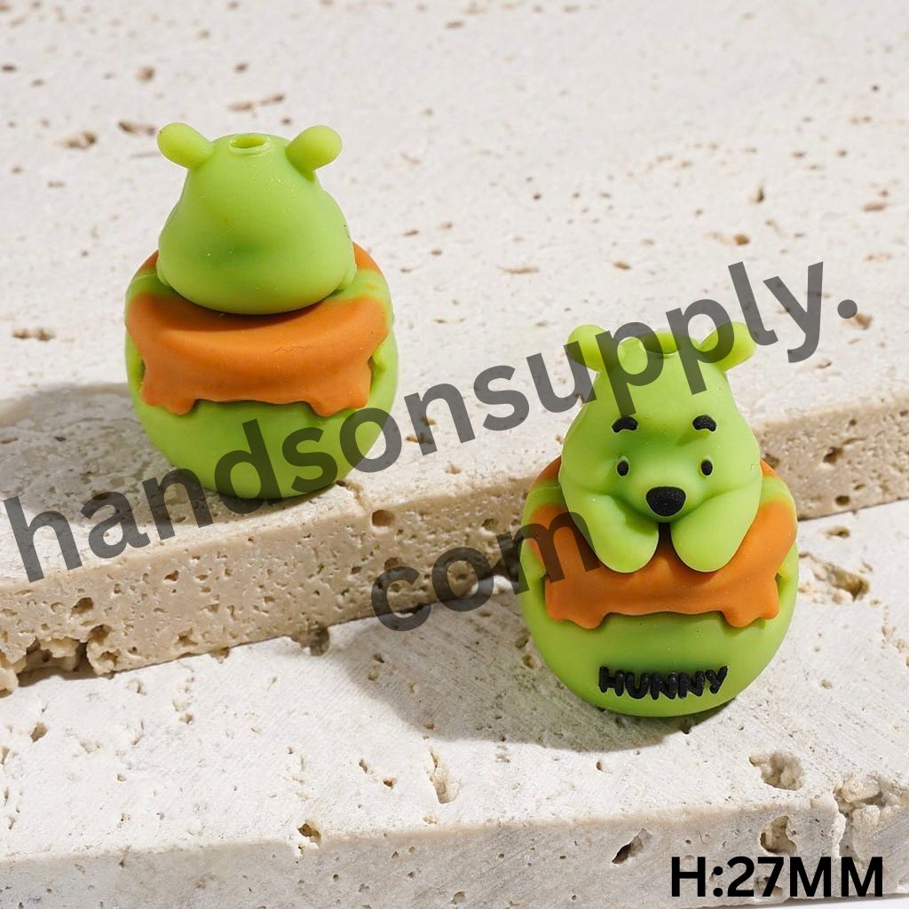 3D Adorable Bear Sitting in Honey Pot Silicone Focal Beads, Multicolor, Height 27MM