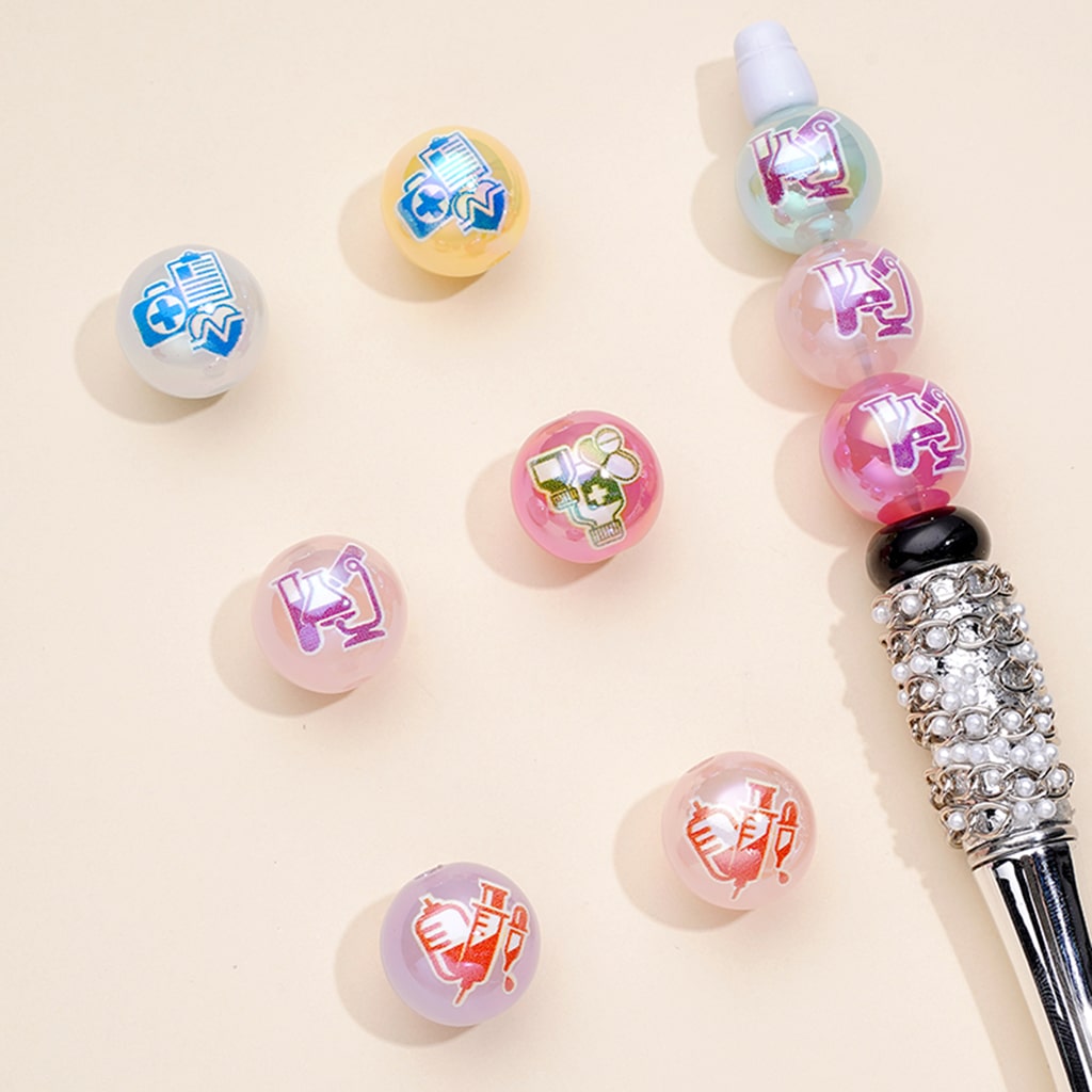 Hospital Doctor Health Care Jelly Color Round Acrylic Beads, Random Mix, 16MM