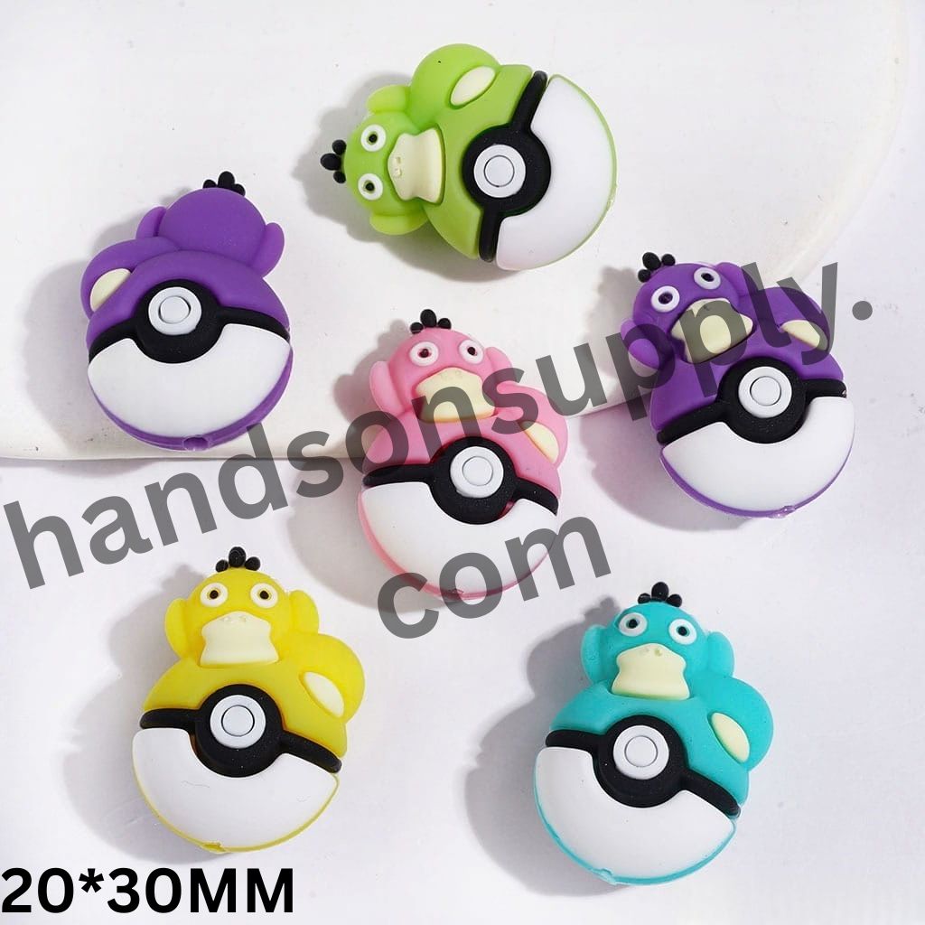 3D Adorable Duck Character Resting on Magic Ball Silicone Focal Beads, 20*30MM, Multi-Color