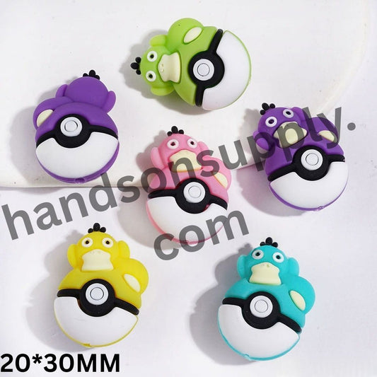 3D Adorable Duck Character Resting on Magic Ball Silicone Focal Beads, 20*30MM, Multi-Color