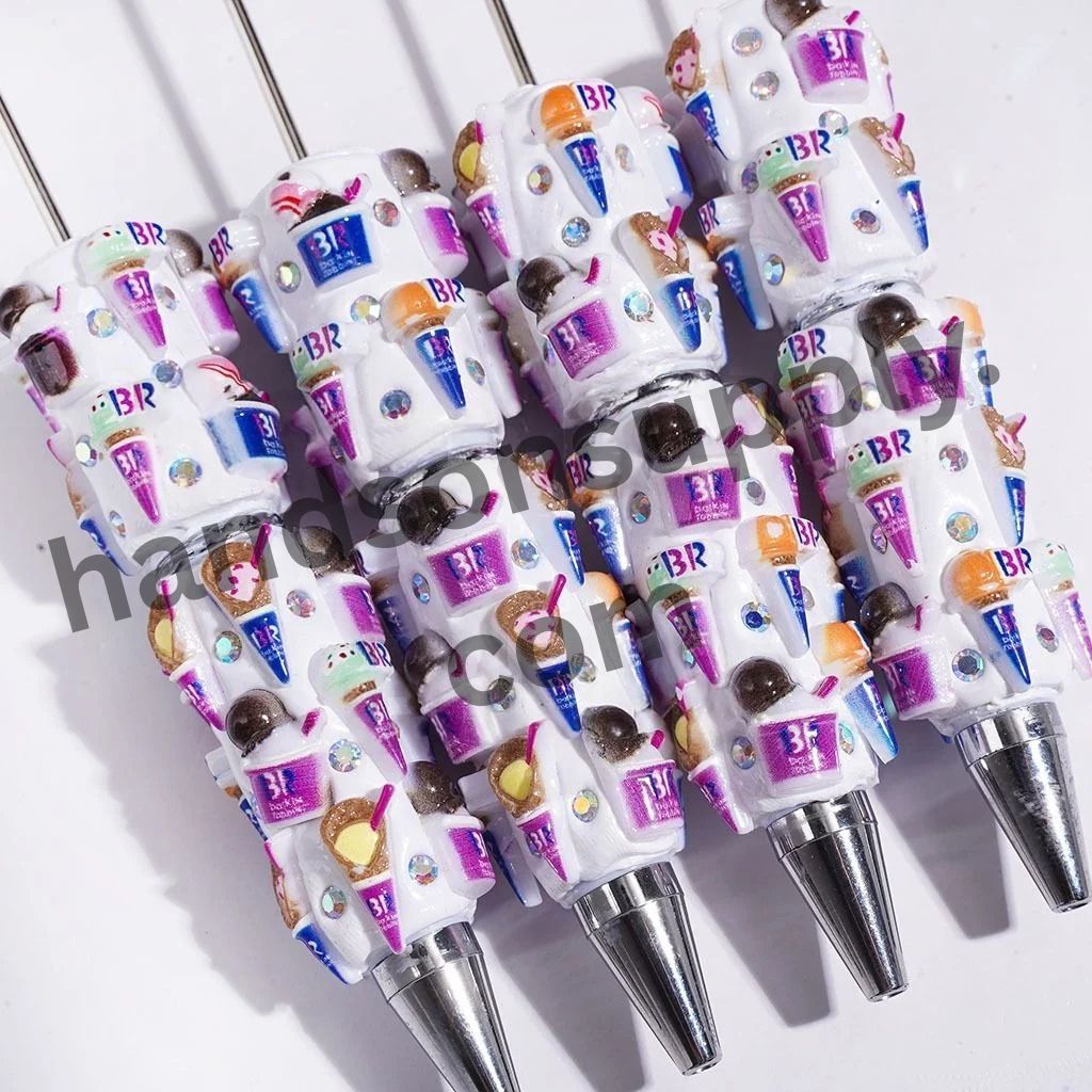 Colorful Ice Cream Shape Beadable Clay Pens with AB Rhinestones, Assorted Designs