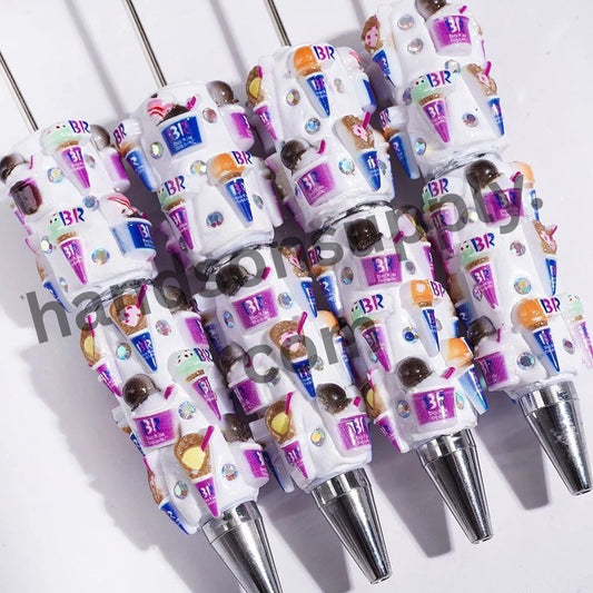 Colorful Ice Cream Shape Beadable Clay Pens with AB Rhinestones, Assorted Designs